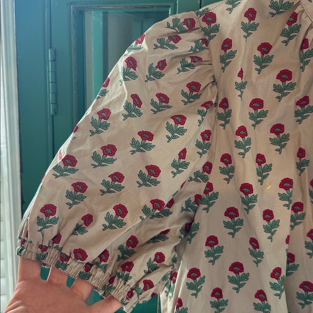 AUREUM Cream Floral Dress with Red Accents like new - Picture 7 of 10